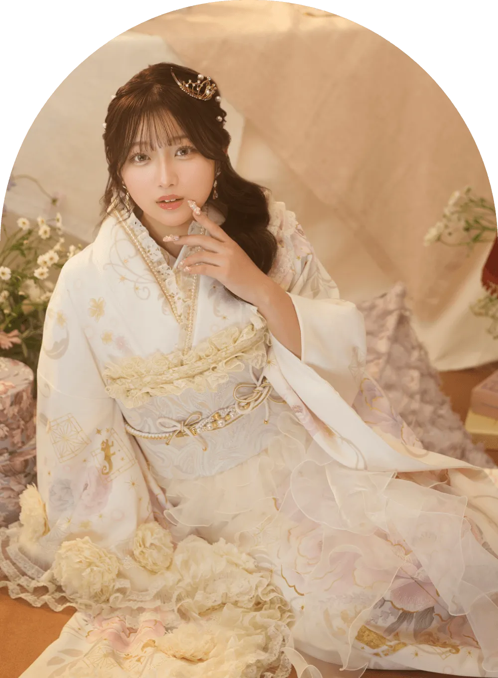 希空が着用するディズニープリンセス振袖 DF-G002