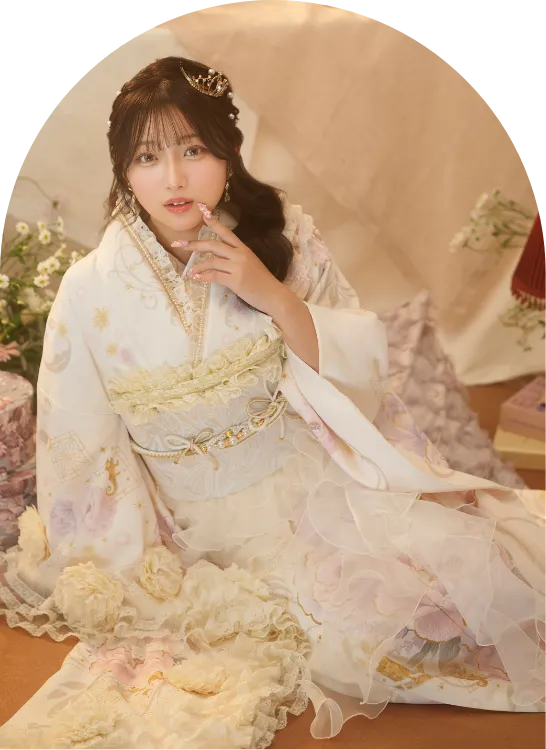 希空が着用するディズニープリンセス振袖 DF-G002